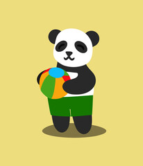 Cute panda with beach ball isolated on color background. Vector illustration. Summer panda. Design element for printing on posters posters brochures clothing menu