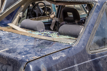 Fototapeta na wymiar Broken car glass after an accident