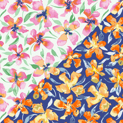 Seamless Vector Pattern with Summer Florals in Two Colorways