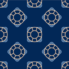 Line Lifebuoy icon isolated seamless pattern on blue background. Lifebelt symbol. Vector