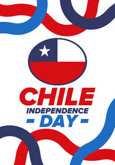 Chile Independence Day. Happy national holiday Fiestas Patrias. Freedom day. Celebrate annual in September 18. Chile flag. Patriotic chilean design. Poster, card, banner, template, background. Vector