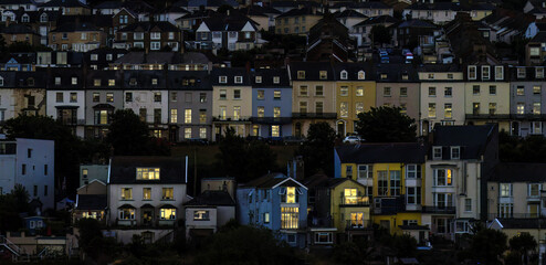 Evening view of some of the houses in Ilfracombe, Devon, England. - 517061703