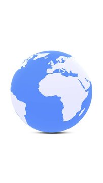 Blue white earth globe planet on white background. Vertical video.