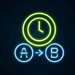 Glowing neon line Taxi waiting time icon isolated on black background. Car deadline, schedule ride. Colorful outline concept. Vector