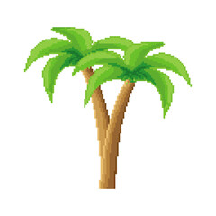 Palm tree isolated on white backgrounf. Pixel art. 8 bit logo for a game