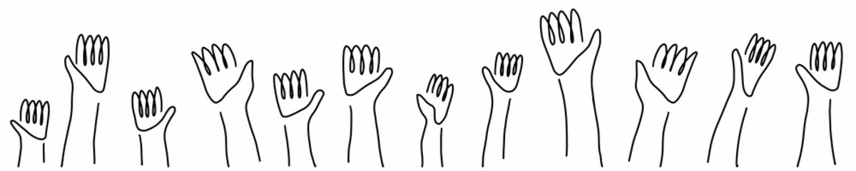 Obraz premium Vector pattern with multicolored hands raised up
