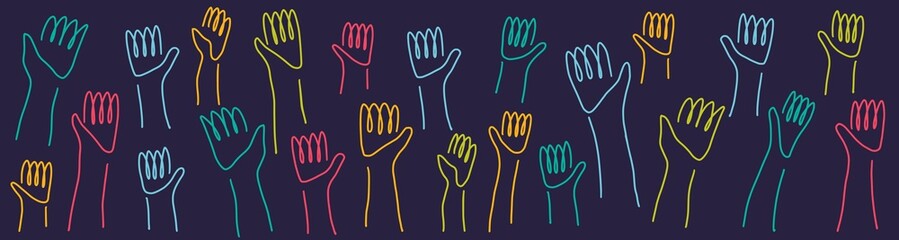 Vector pattern with multicolored hands raised up