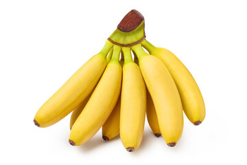 Bunch of delicious baby bananas, isolated on white background