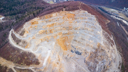 Aerial view of a stonepit at the Kanzel mountain near Graz in Austria