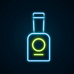 Glowing neon line Bottle of nail polish icon isolated on black background. Colorful outline concept. Vector