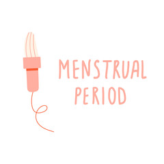 Female tampon, regular menstrual cycle concept. Women period, menstruation, premenstrual syndrome, uterus. Hand draw vector illustrations. - 517064504