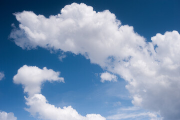 Obraz na płótnie Canvas Bottom view of white cumulus clouds on sky 