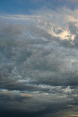 Fototapeta na wymiar Scenic shot of dramatic sty with rainy clouds, natural backdrop 