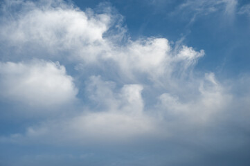 Natural background of blue sky with white cumulus clouds
