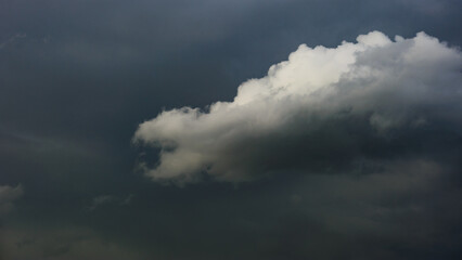 Fototapeta na wymiar Scenic shot of dramatic sky with rainy clouds, natural backdrop 