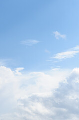 Scenic view of blue sky with white cumulus clouds, natural background