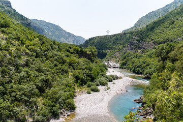 Fototapeta na wymiar View to the green river in Montenegro.
