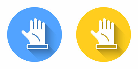Fototapeta premium White Beekeeper glove icon isolated with long shadow background. Circle button. Vector