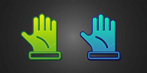 Obraz premium Green and blue Beekeeper glove icon isolated on black background. Vector