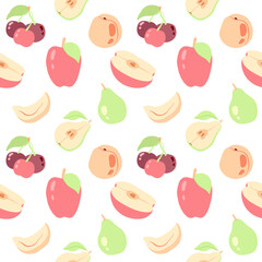 Pears, cherries and apples seamless pattern