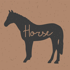 Horse silhouette. Retro animal farm poster for a butchery meat shop