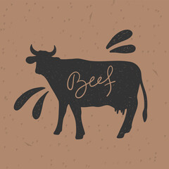 Cow, beef silhouette. Retro animal farm poster for a butchery meat shop