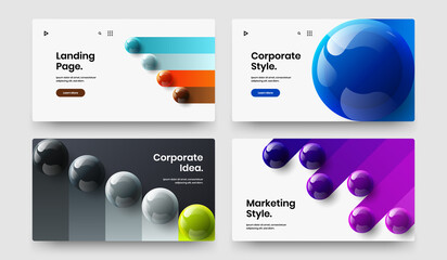 Original pamphlet vector design concept set. Amazing 3D balls corporate identity template collection.