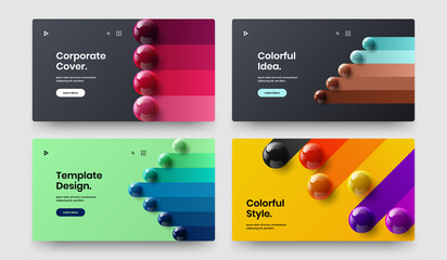 Trendy realistic balls horizontal cover template bundle. Clean leaflet vector design concept collection.