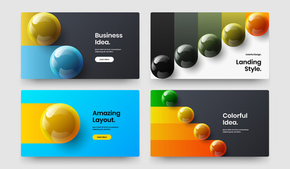 Bright corporate cover design vector illustration set. Creative 3D spheres company identity concept bundle.