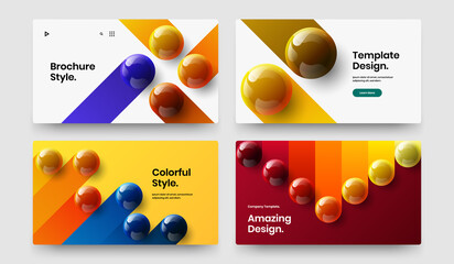 Amazing 3D spheres poster illustration composition. Vivid booklet vector design concept collection.