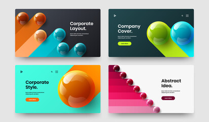 Original journal cover design vector illustration collection. Simple 3D spheres corporate brochure layout set.