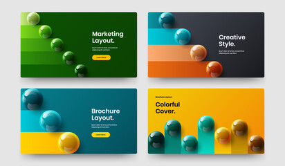 Amazing magazine cover design vector concept set. Simple 3D balls banner layout composition.