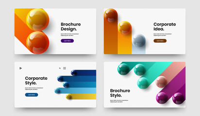 Vivid website screen design vector layout bundle. Original 3D balls brochure concept set.
