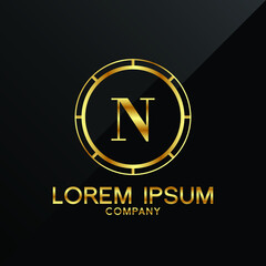 Letter N logo Alphabet logotype gold vector design