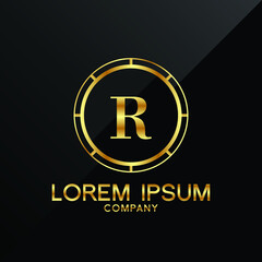 Letter R logo Alphabet logotype gold vector design