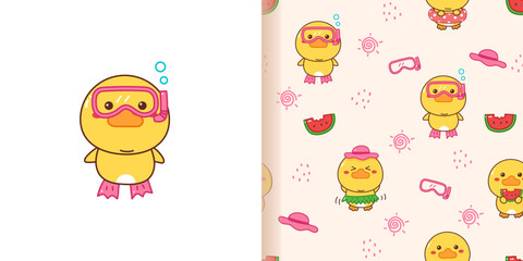 cute duck cartoon seamless pattern for summer time.