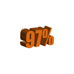 97 percent 3D orange text. 97% 3D text on white background. Ninety-seven percent special offer, discount and percentage tag vector