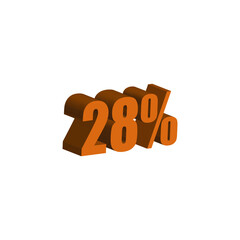 28 percent 3D orange text. 28% 3D text on white background. Twenty-eight percent Special offer, discount and percentage tag vector