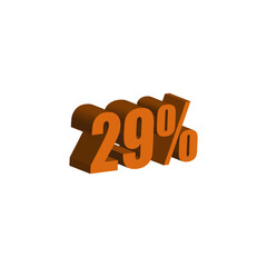 29 percent 3D orange text. 29% 3D text on white background. Twenty-nine percent Special offer, discount and percentage tag vector