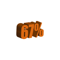 67 percent 3D orange text. 67% 3D text on white background. Sixty-seven percent Special offer, discount and percentage tag vector