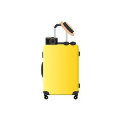 suitcase for travel with wheels and retractable handle, travel suitcase, vector illustration