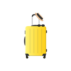 suitcase for travel with wheels and retractable handle, travel suitcase, vector illustration