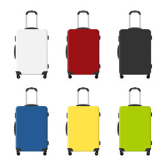 suitcases for travel with wheels and retractable handle, travel suitcases, set, vector illustration