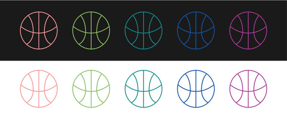 Set Basketball ball icon isolated on black and white background. Sport symbol. Vector