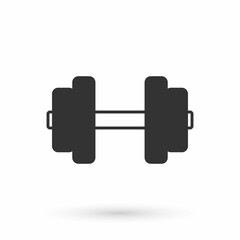 Grey Dumbbell icon isolated on white background. Muscle lifting, fitness barbell, sports equipment. Vector