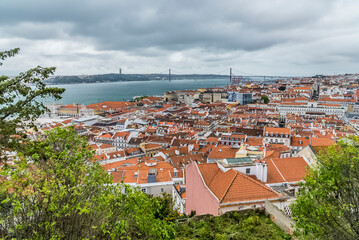 Lisboa, Portugal. April 9, 2022: Panoramic landscape and the Tagus River with a view of the 25 de...