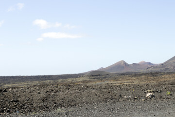 View of La Geria vineyard on black volcanic ground .Scenic landscape Lanzarote. Canary Islands. Spain