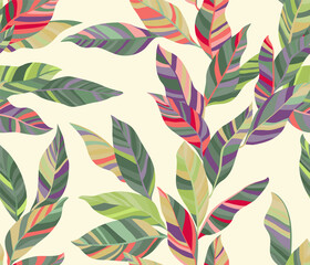 Striped leaves tree branches vector seamless pattern summer fasion textile print design.