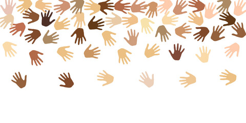 Human hands of different skin color vector illustration. Solidarity concept.