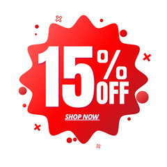 15% off, red online super discount sticker in Vector illustration, with various abstract sale details, Fifteen 